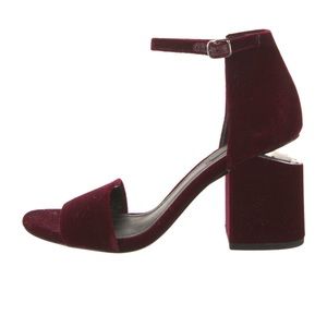 Alexander Wang~ Abby Bordeaux Red Velvet Block Heels Sandals 37.5